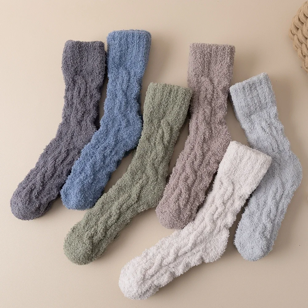 5 Pairs Thick Warm Winter Socks Men Coral Fleece Thermal High Quality Middle Tube Cozy Fluffy Sleeping Socks