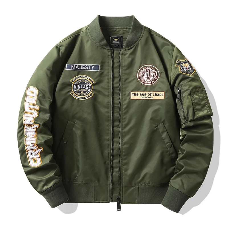 

Spring Autumn New Heavy Industry Embroidered Baseball Jacke Men Dragon Head Coat Air Force MA1 Pilot Workwear Motorcycle Uniform