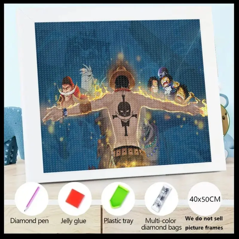 

1 шт. цельная алмазная живопись Portgas D. Ace 5D DIY полная дрель аниме пиратский кристалл горный хрусталь большой драгоценный камень художественный комплект 40x50 см настенный декор