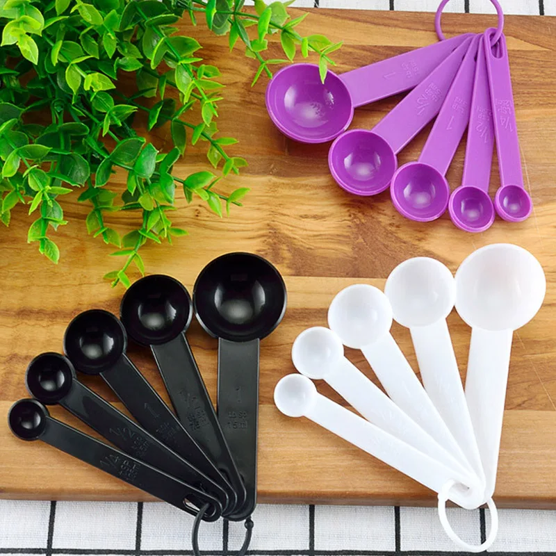 5PCS Multi Purpose Measuring Spoon With Scale Cup Measuring Tool Baking Accessory Plastic Handle Teaspoon Kitchen Baking Gadgets