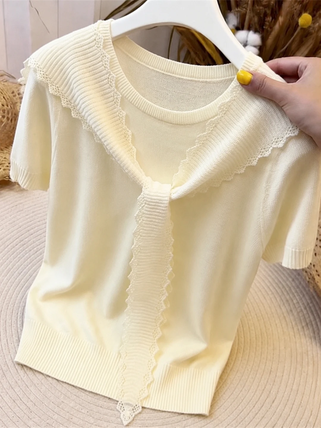Elegant Ageless Fashionable Casual Knitwear Short Sleeve Overhead Ladylike Soft Gentlewoman Popular Elegance Commute Style Si...