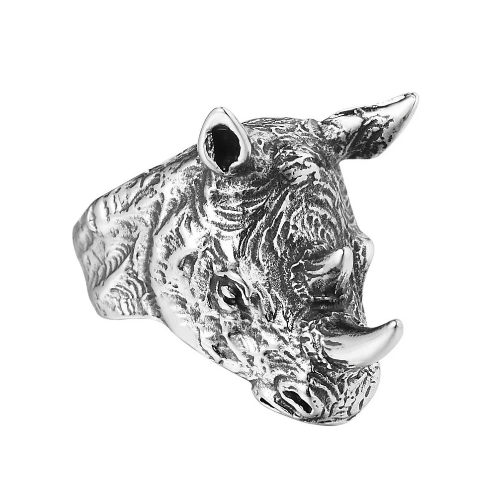 Punk Rock Stainless Steel Rhino Head Animal Ring for Men Jewelry Gold Silver Color Size 7-12