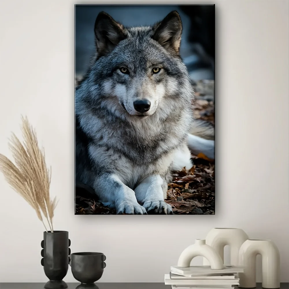 (No frame)Majestic Wolf Canvas Art with Wooden Frame - Striking Black And White Animal Portraits, Modern Living Room, Office