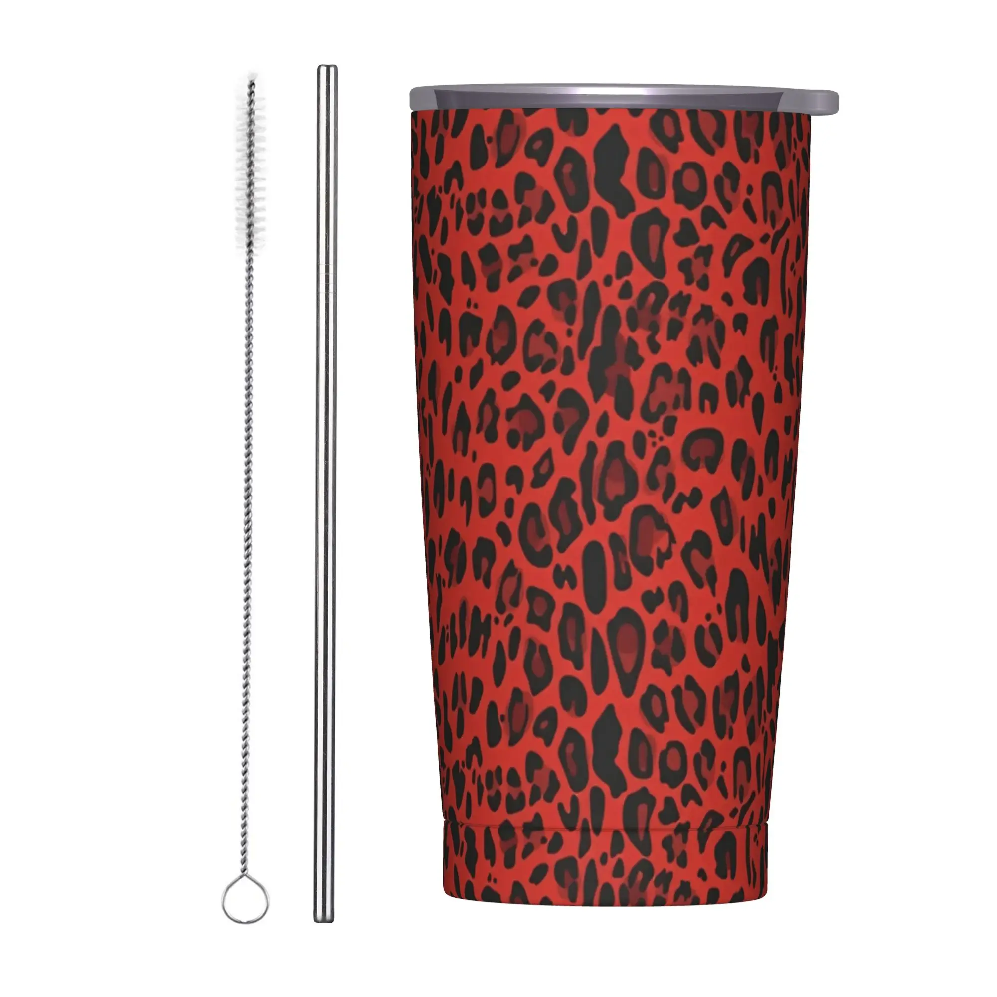 Pattern with red leopard print Tumbler Vacuum Insulated  Coffee Cups Stainless Steel Double Wall Mug Hot Cold Drink, 20oz