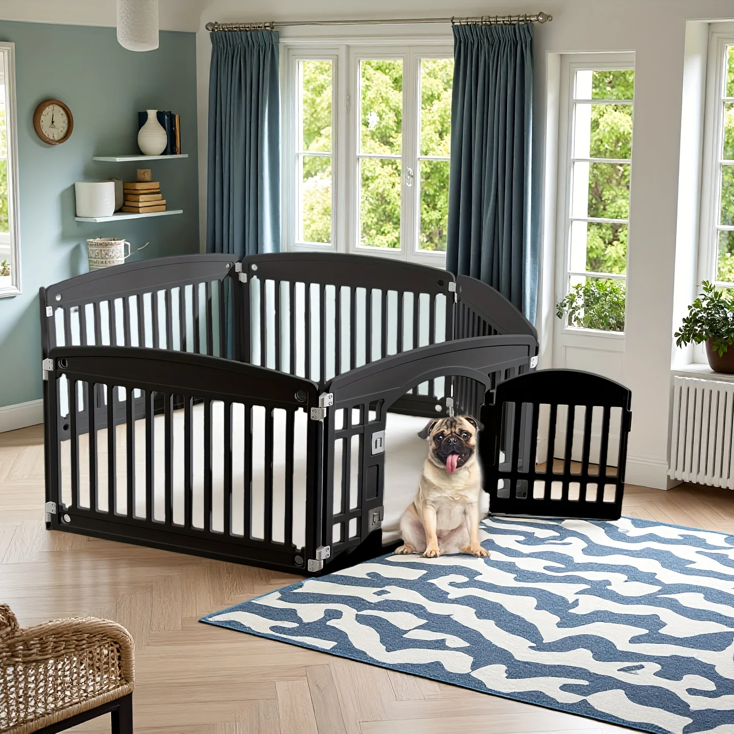 

Versatile Plastic Playpen for Dogs, Featuring 24-Inch Panels Suitable for Small to Medium Breeds. This Expandable Design Comes with 4 Or 6 Panels And Includes a Secure Locking Door. It'S a Portable Puppy Pen That Can Be Used Indoors Or Outdoors