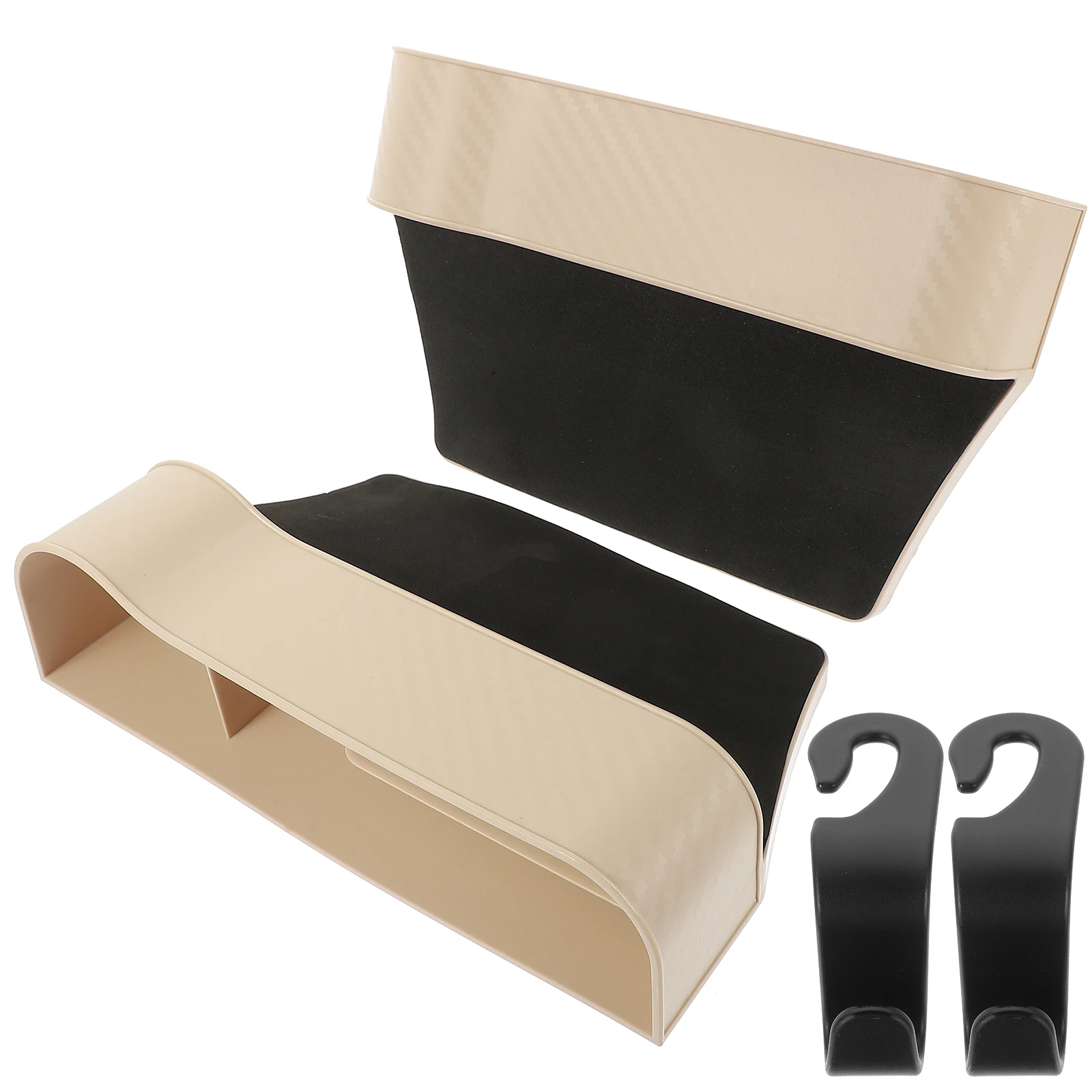 

2 pcs Car Seat Gap Filler Organizer Set Black Hooks Beige Main Driver Storage Box Front Seat Multi Functional Bottle Holder Easy