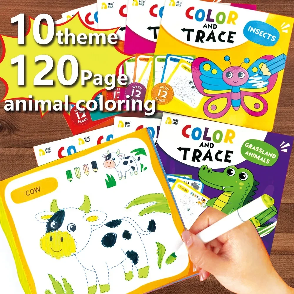 Coloring Books for Kids 10PCS Color and Trace Animal Drawing Book Set Preschool Early Learning Toy Boys Girls Christmas Gift