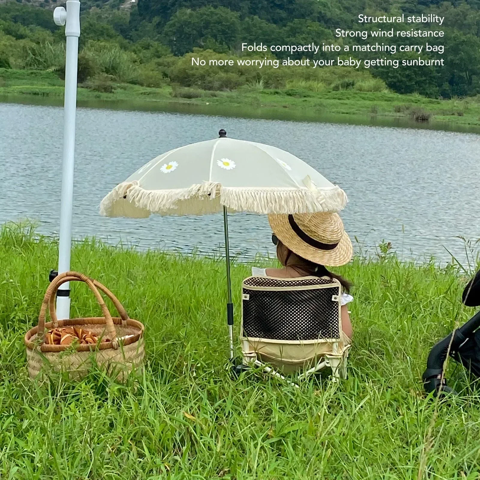 Tassel Beige Baby Outdoor Parasol Fringe Ultraviolet Proof Children Outdoor Beach Umbrella For Photography Props Seaside Garden