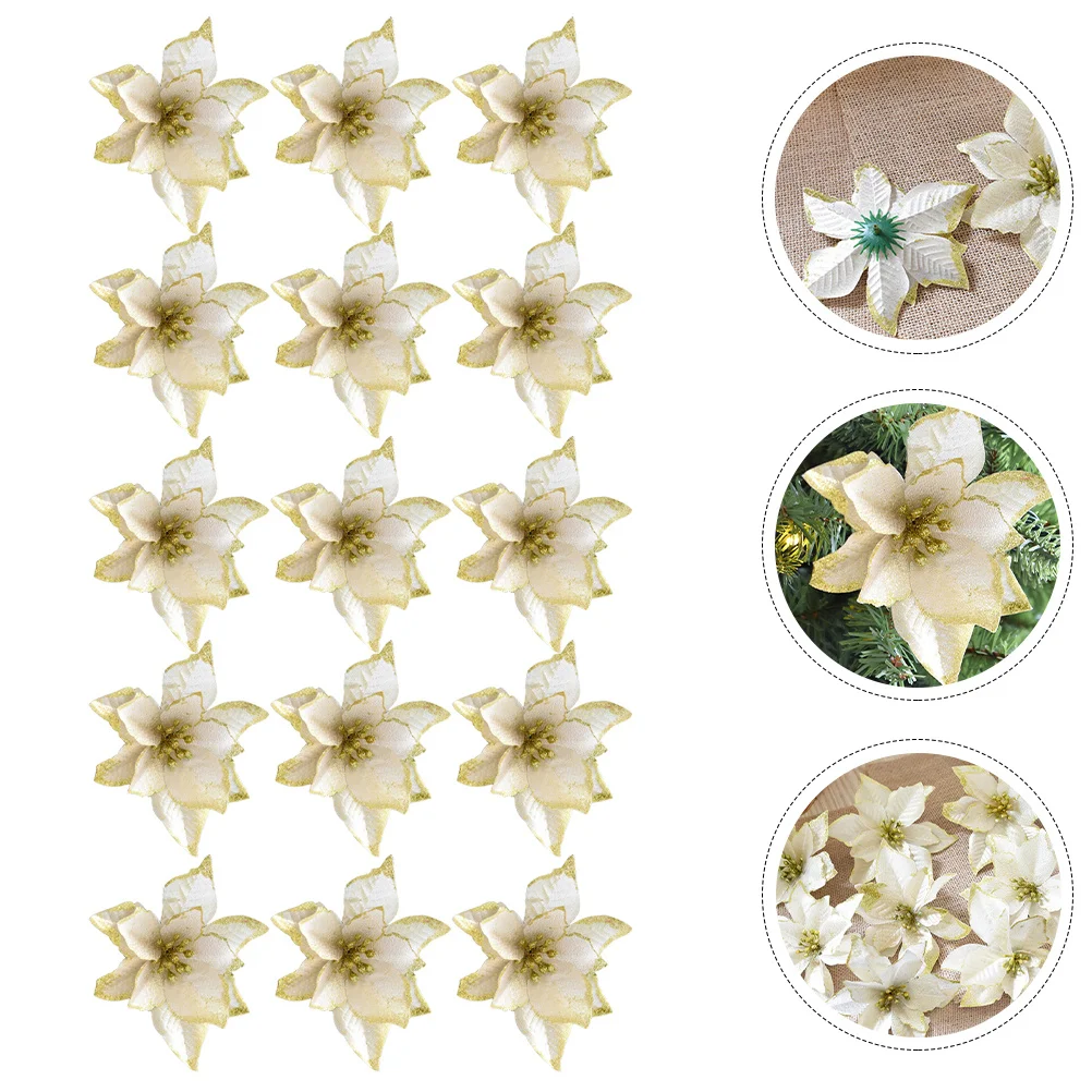 15 قطعة عيد الميلاد تخطيط زهرة البلاستيك خفيفة الوزن براعة شجرة عيد الميلاد الديكور الدعائم زهرة ديكور