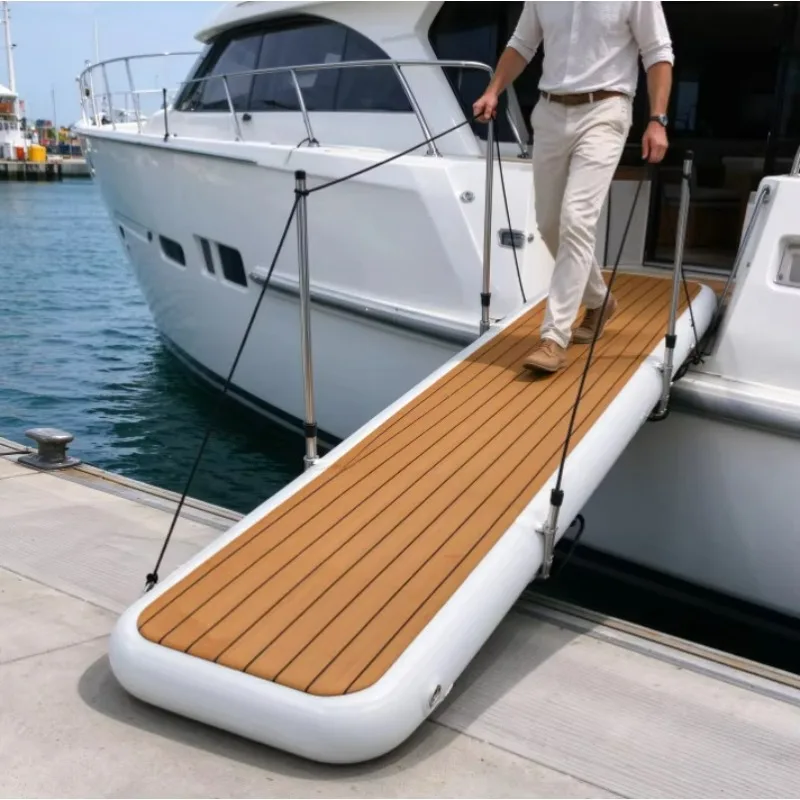 Inflatable Marine Gangway, with Handrail Ropes, Lightweight Drop Stitch Floating Bridge, for Yacht Boat Harbor Access
