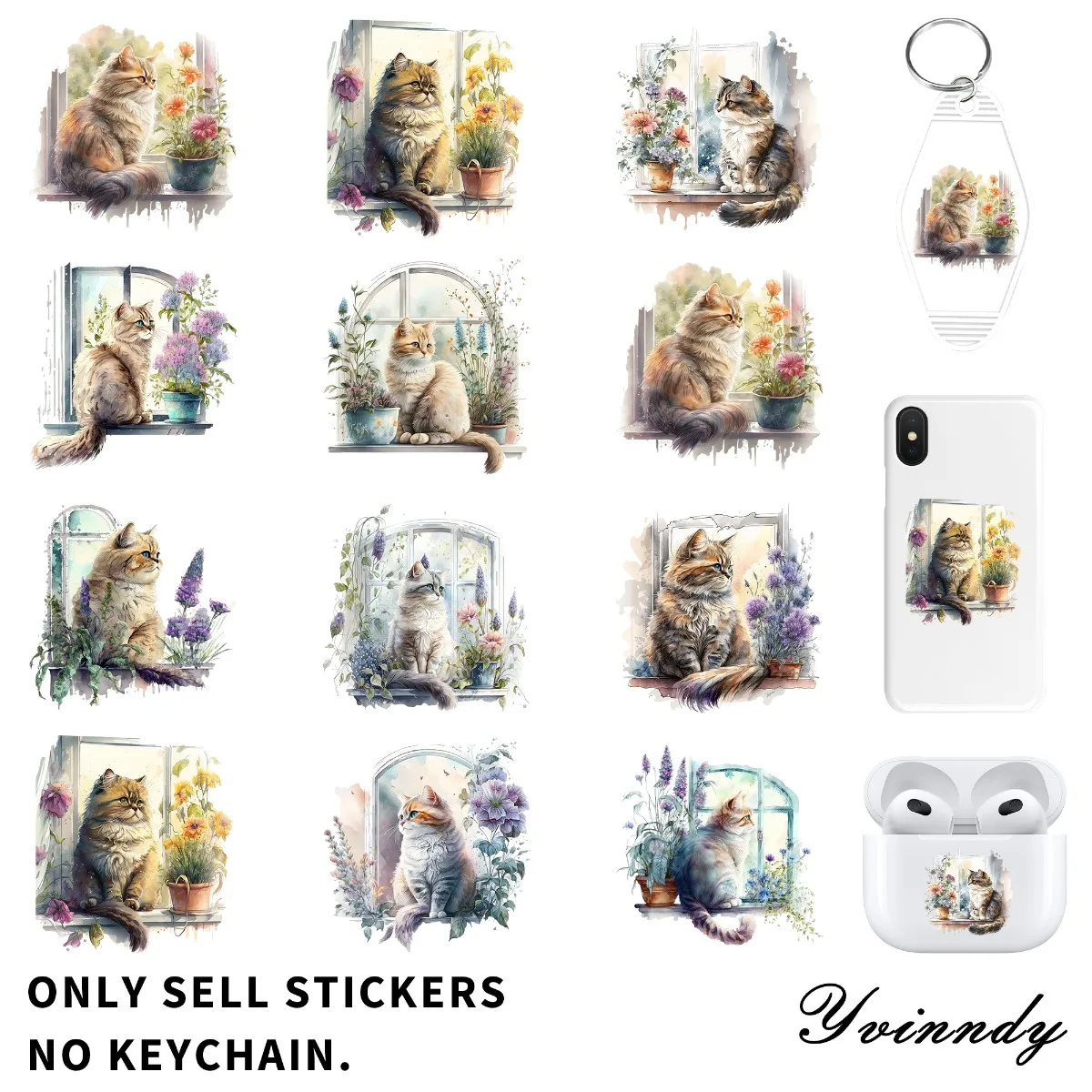 

Набор из 24 УФ DTF наклеек для ключей с изображением весенних котят, для самостоятельного изготовления брелоков и персонализации аксессуаров