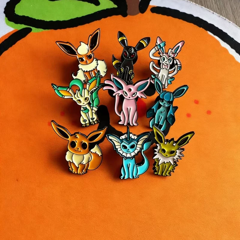 9-teiliges Pokemon Eevee Emaille-Pin-Set, Anime-Spiel-Metallabzeichen, Rucksack-Anstecknadel für Fans, Accessoires, Schmuck, Geschenkset / Bundle