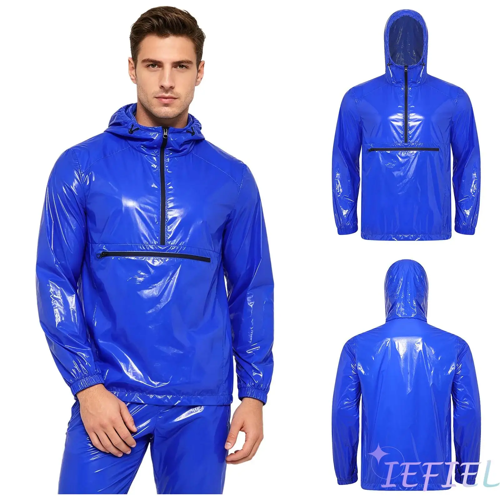 

Waterproof Hoodie for Men Sweatshirt Style Long Sleeve Front Kangaroo Pocket with Zipper Windbreaker Raincoat for Hiking Camping
