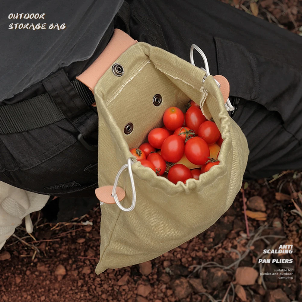 Fruit Picking Bag Multipurpose Leather Foraging Pouches Mushroom Storage Belt Tinder Dump Pouch Gathering Bag for Hiking