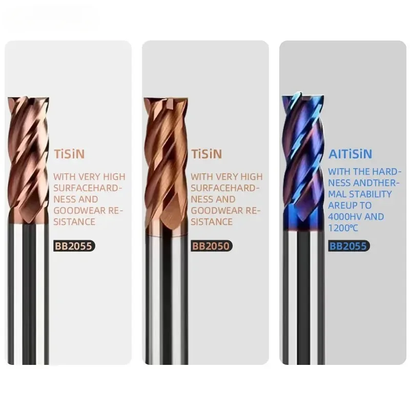 CNC كربيد شقة نهاية مطحنة التنغستن القاطع 4 الناي المعادن الصلب بالقطع أداة مربع راوتر بت 6 8 12 عرقوب HRC55