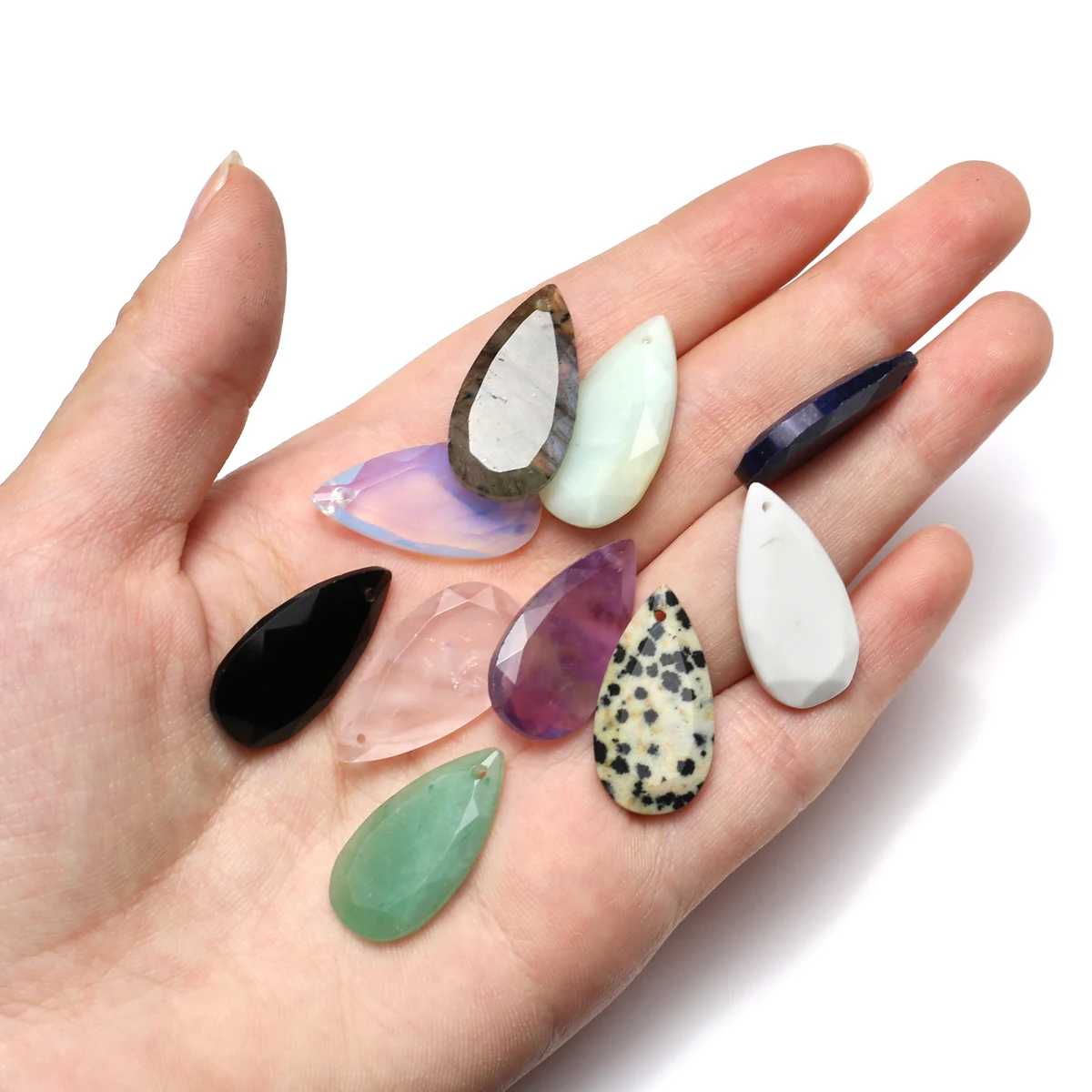 

10PCS Natural Semi Precious Stone Droplet Shaped Pendant Jewelry Making DIY Necklace Earrings Accessories Gifts 25x13mm