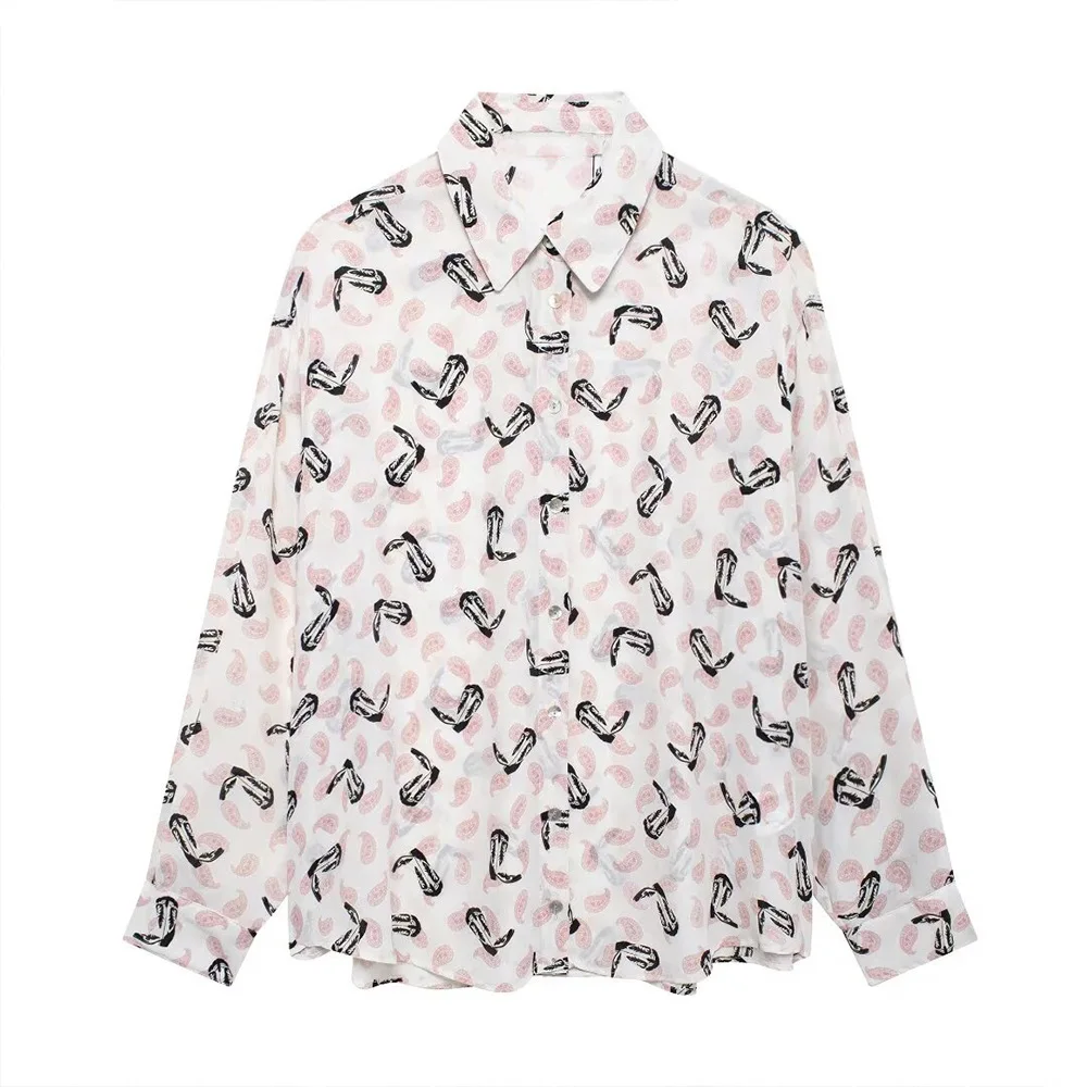 Fashionable and Elegant Printed Loose Comfortable Long Sleeve Turn-Down Collar Casual Shirt