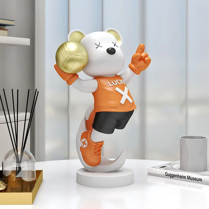 Volleyball Bear Resin Bear Statue Creative Animal Sculpture Nordic Modern Art Desktop Interior Aesthetics Room Home Decoration