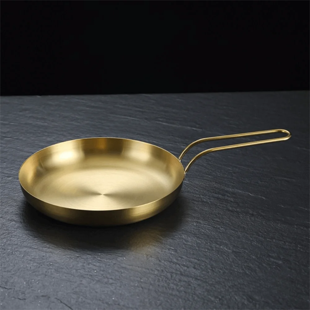 18/20cm Stainless Steel Frying Pan Handled Golden/Sliver Steak Skillet Rust-proof Flat Bottom Roasting Cooking Pots Adults