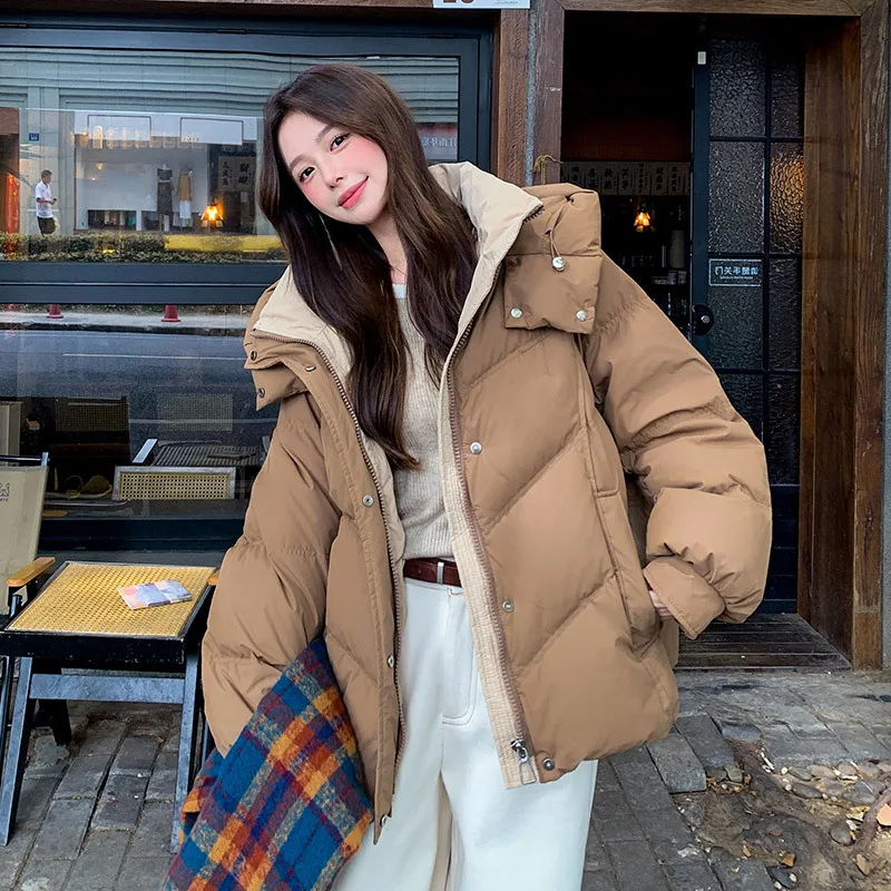 가을 겨울 여학생 두꺼운 브레드 퍼프 다운 코튼 패딩 재킷 코트 후드 한국 버전 여성용 퍼퍼 재킷 코트