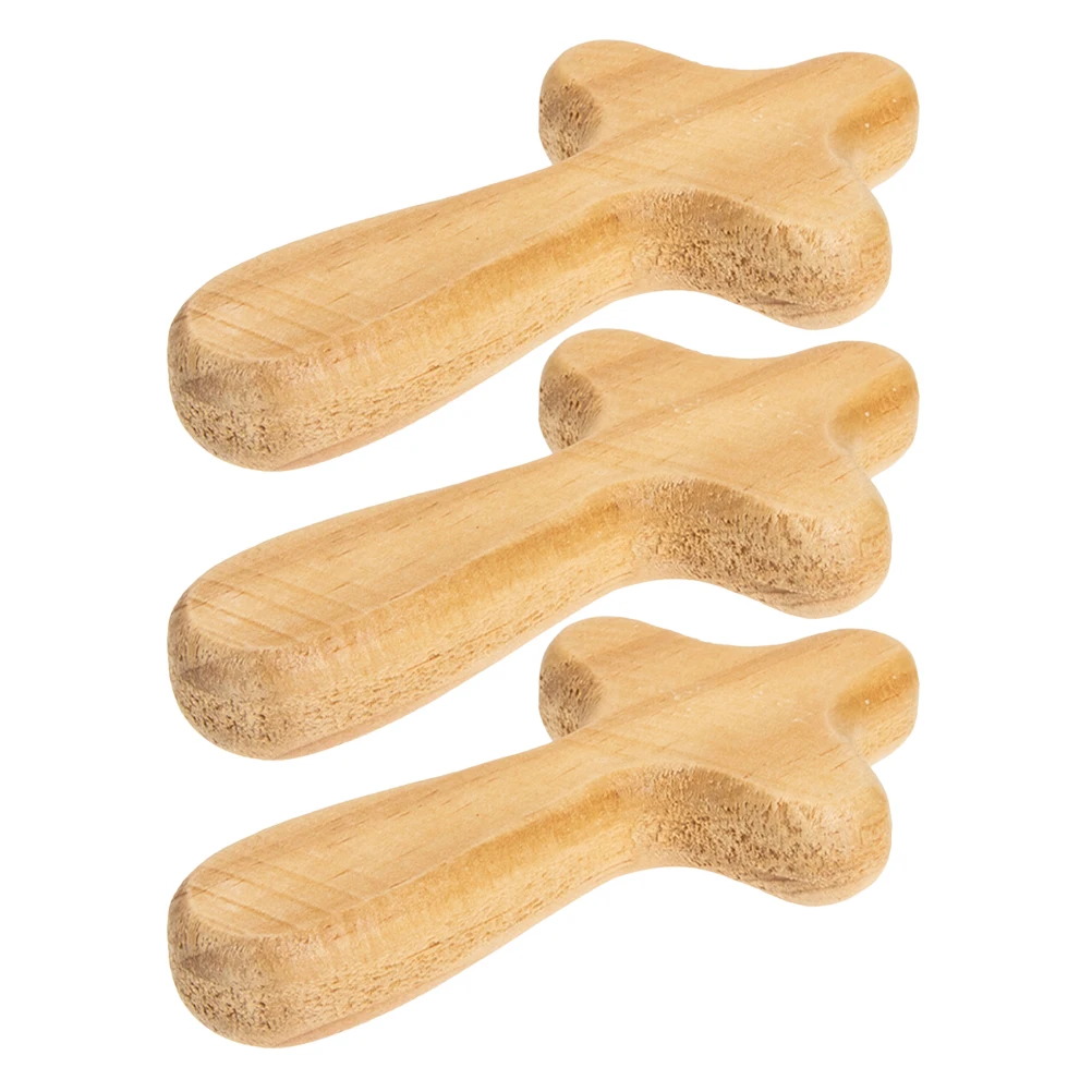 

3Pcs Handheld Wood Cross Ornament Decorative Cross for Crafts Faith Gift Sturdy Structure Round Edges Comfortable Touch
