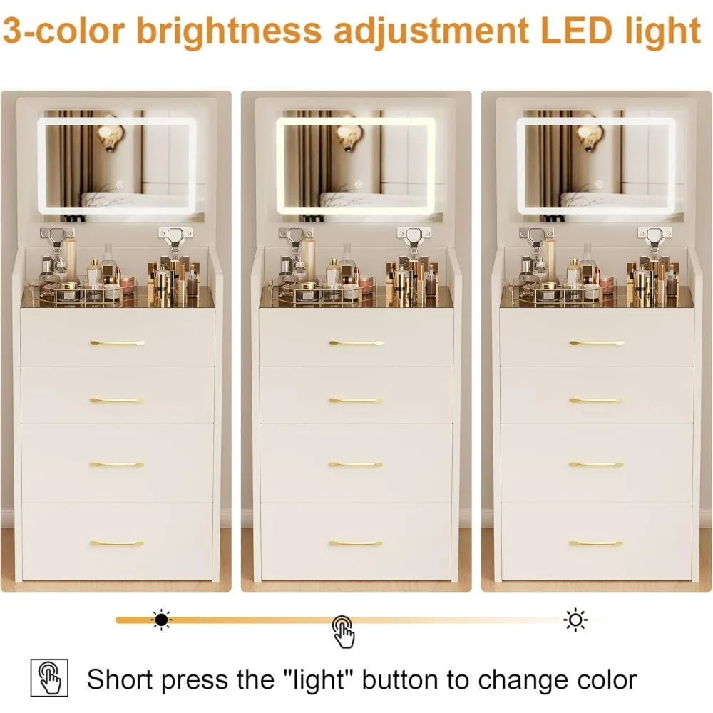 Meja Rias 3 In 1 dengan Cermin Atas Terbuka, Set Rias dengan Desktop Kaca Terlihat, Meja Rias Rias dengan 3 Laci, Meja Rias