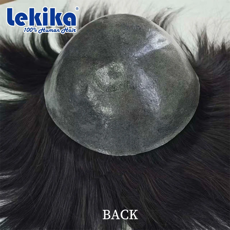 الترا لينة 0.06-0.08 مللي متر بولي PU معقود مزدوجة الشعر المستعار للرجال مريحة نسج على شكل شعر إنسان سهل الاستخدام خصلات الشعر المستعار الإنسان #5