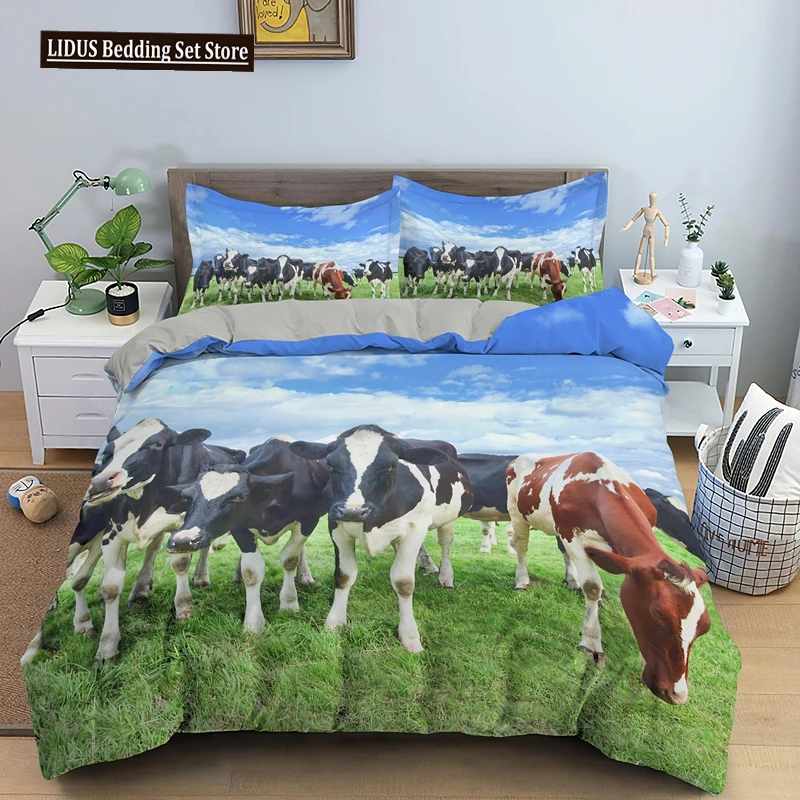 

Cows Duvet Cover Set 3D Animals Black White Milk Cows King Queen Size Polyester Comforter Cover For Boys Girls Kids Bedding Set