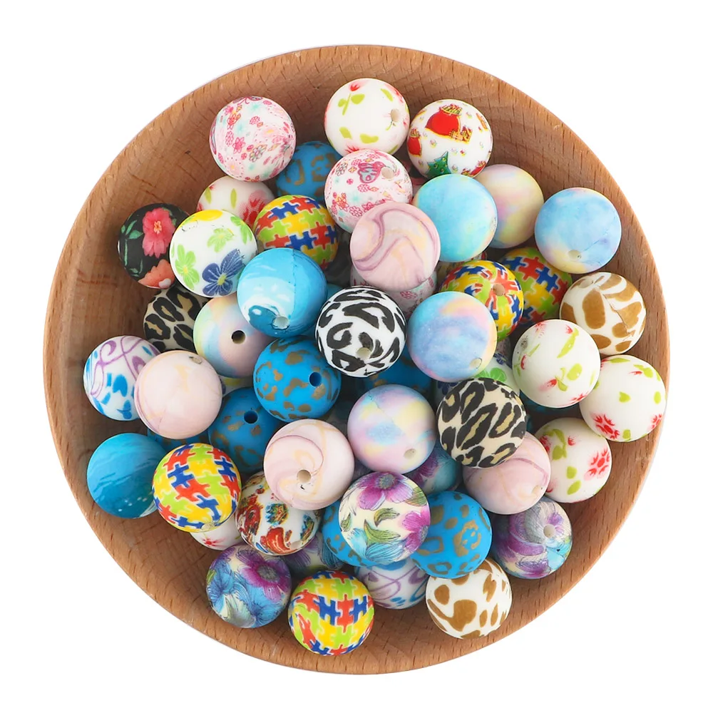 5Pcs 15mm Round Leopard Silicone Printed Beads For Jewelry Making DIY Keychain Necklace Bracelet Jewelry Accessories