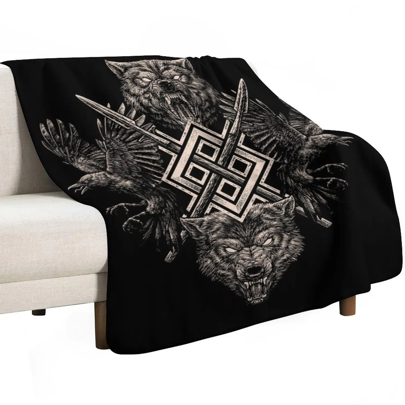 Viking Wolf Raven of Odin Geri Freki Huginn Muninn Norse Mythology Gungnir Throw Blanket Winter beds Blankets For Baby Blankets