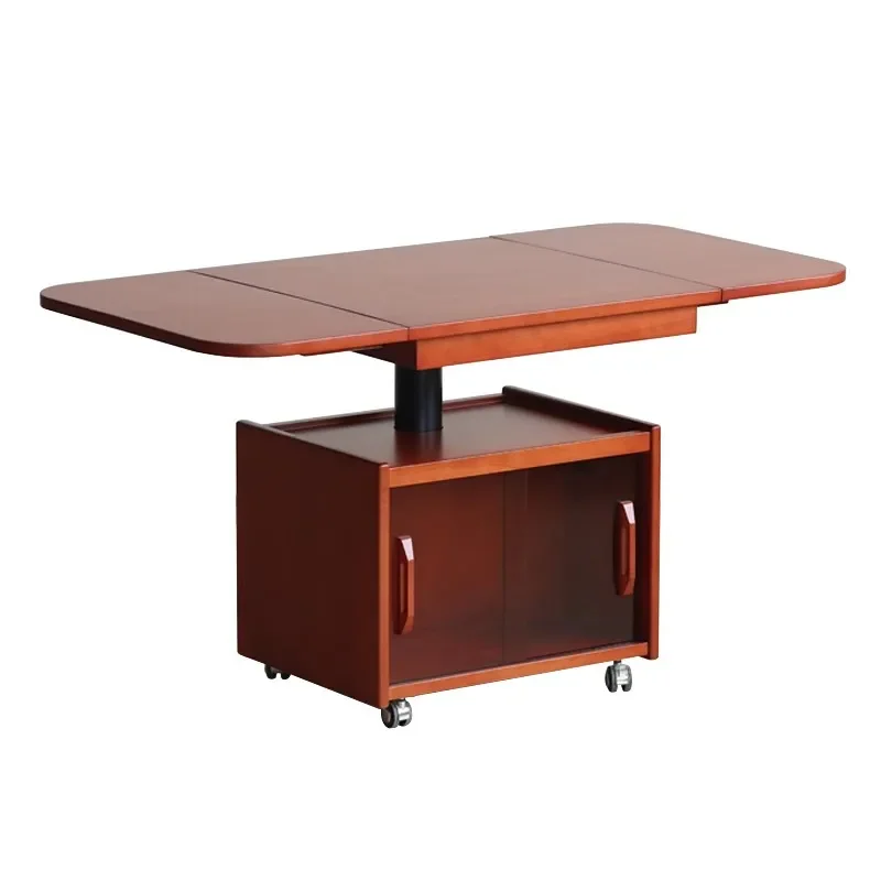 Nordic solid wood coffee table movable folding lifting small apartment living room creative sofa side table