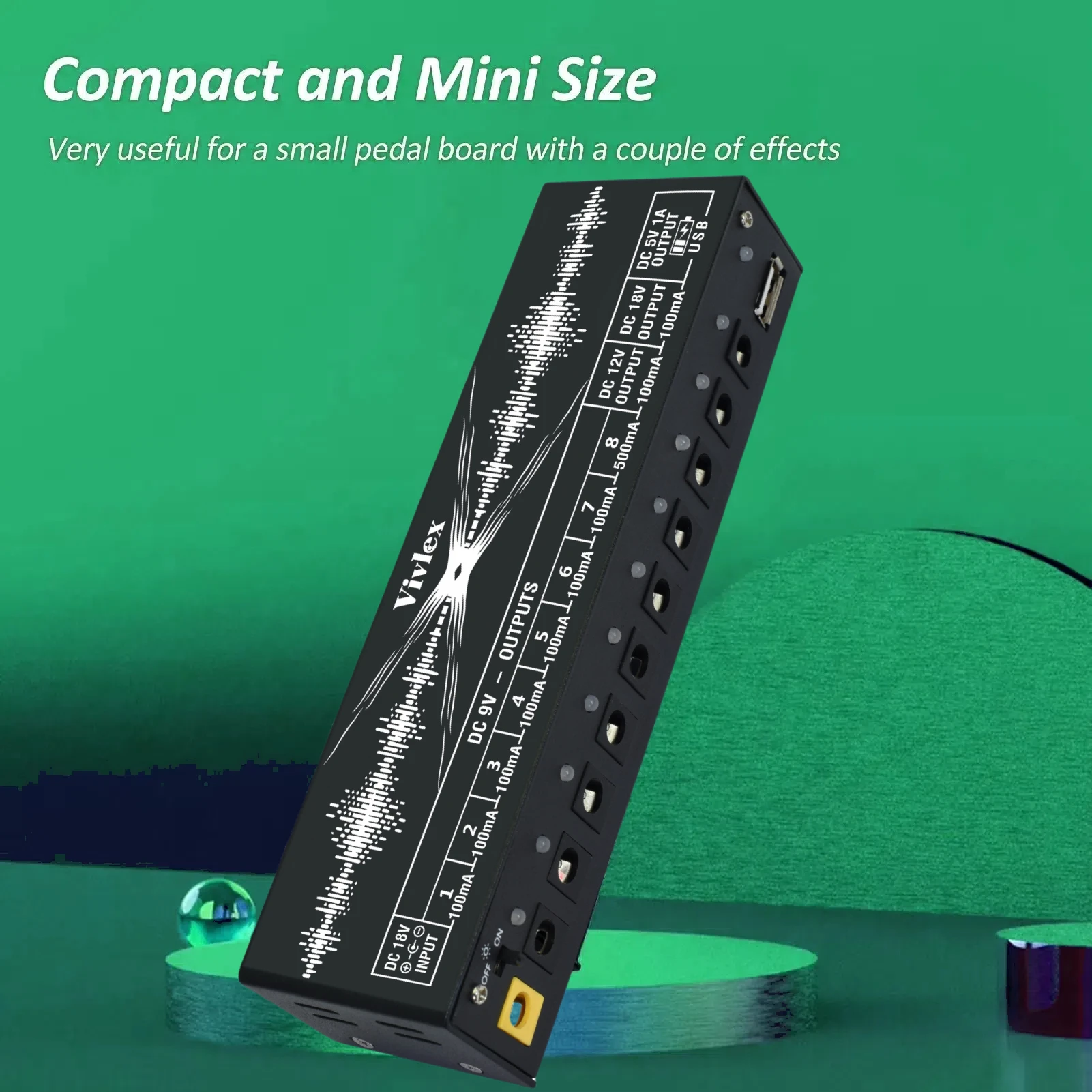 VIV Guitar Effects Pedal Power Supply 10 Isolated Source DC Output 5V 9V 12V 18V PedalBoard Effector Power 1USB Charging Phone