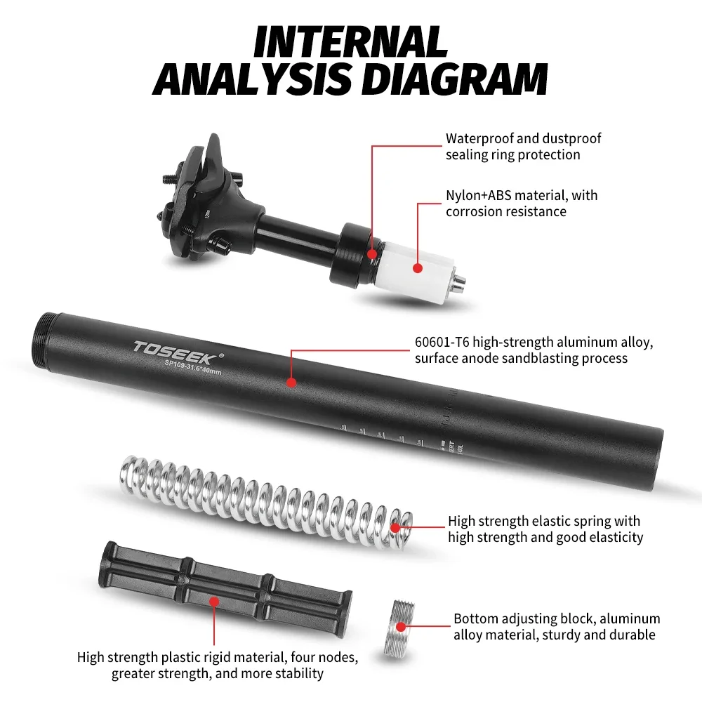 TOSEEK Seatpost Suspension Dropper Mtb 27 2 Bicycle Seat Post Hanging Saddle Tube 31.6 With Shock Absorber Saddle Mountain Bike