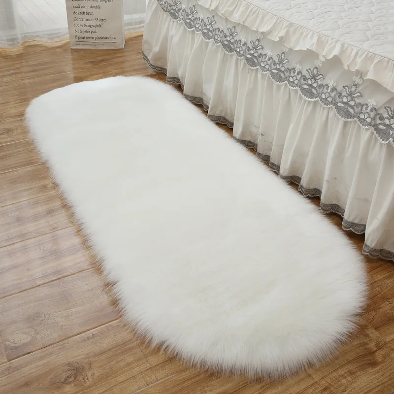 

Super Soft Fur Carpet Thick Bedroom Plush Rug Oval Bedside Artificial Wool Fur Rugs White For Nordic Living Room Kidsroom Decor