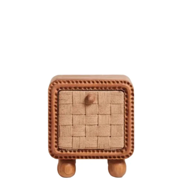 

Medieval solid wood retro Japanese bedside table rattan cute decorative locker Danish designer French cabinet