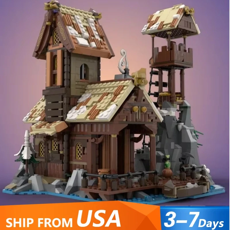 Juego de bloques de construcción de casas con vista de calle Medieval MOC, modelo de pueblo Retro, decoración de escritorio, juguetes DIY, regalo para niños y adultos, 1837 Uds.