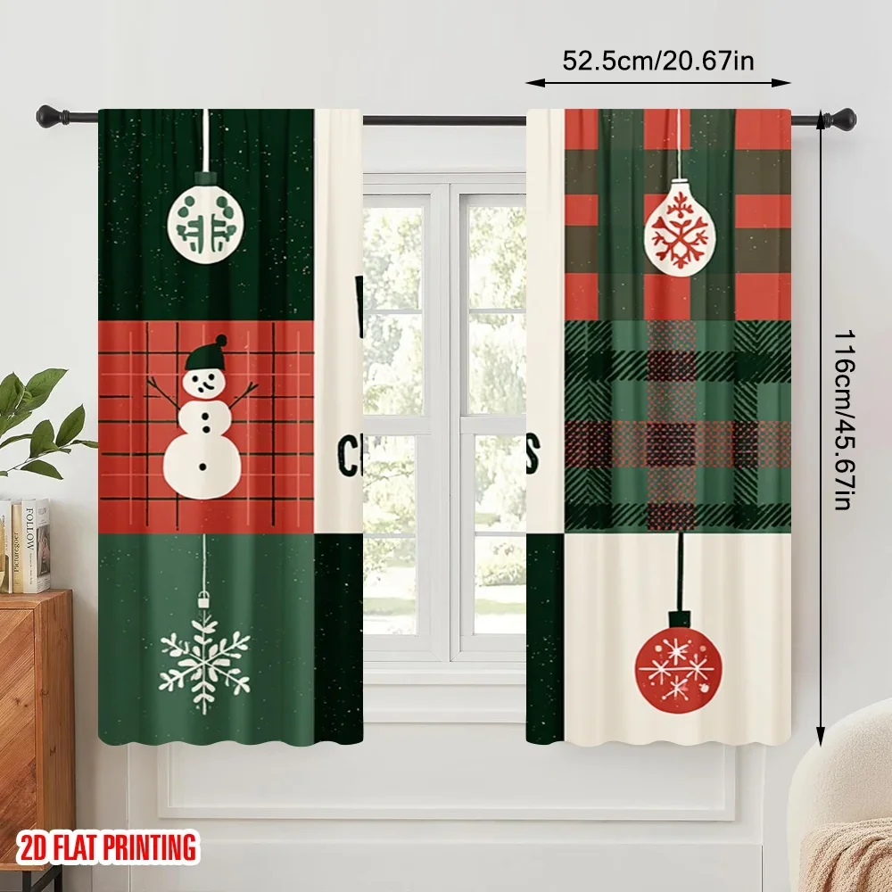 2pcs,2D plane printing Popular Curtains Light Christmas Versatile Polyester (without rod) Festive Perfect for Bedroom Living