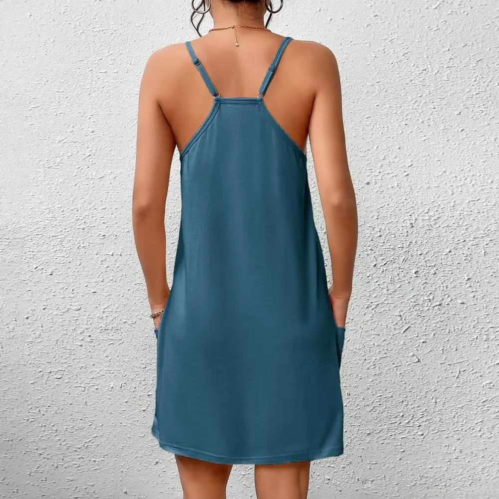 ชุดราตรียาวถึงเข่าพร้อมกระเป๋า ชุดเดรสสตรีแขนกุดพร้อมกระเป๋า ชุดนอนฤดูร้อนสําหรับผู้หญิงสําหรับผู้หญิง