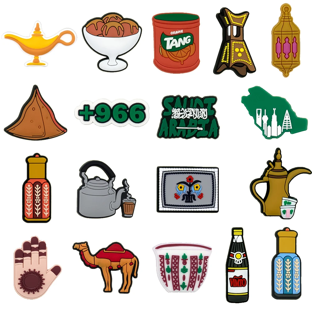

Single sale 1pcs Middle Eastern Saudi Arabia Style PVC shoe Charms Kids Accessories Fit Clogs PVC Shoe Decorations Buckle Gifts