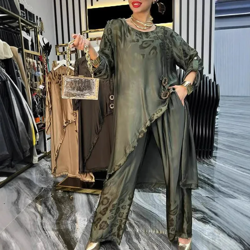 

Casual Pants Set Women Loose Irregular O-neck Half Sleeves Pullover Wide Leg Pants Sets Female Spring Summer Stylish Suit Lady