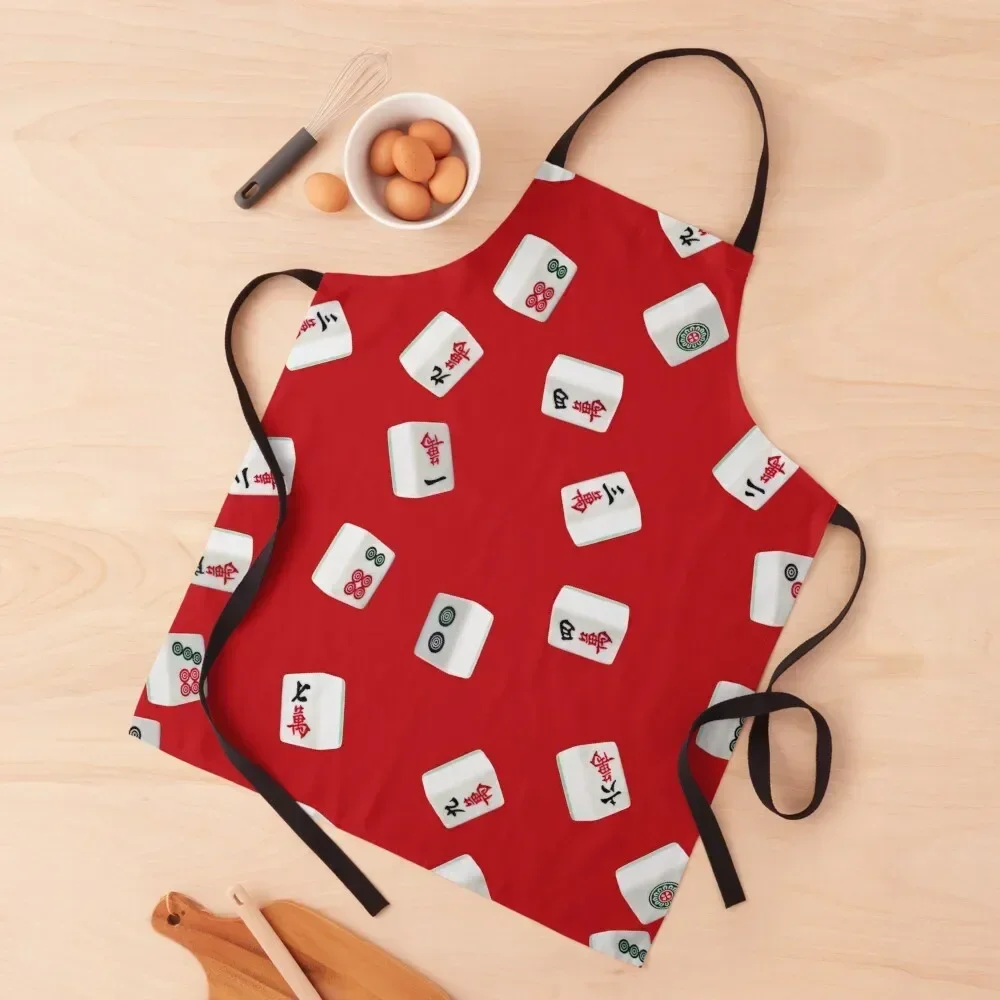 Mahjong Game Cubes On Red Background Apron Things For The Home Dress christmas Apron