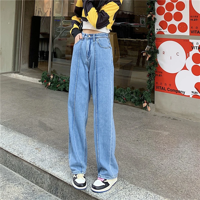 ZHISILAO-Jean Droit Décontracté pour Femme, Pantalon en Denim Bleu, Vintage, Classique, Jambes Larges, Book ine Longueur, Streetwear, 2023