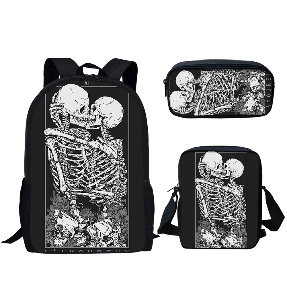 Gothic Skull Funny Skeleton Print 3Pcs Schoolbag for Boys Girls Backpack for Primary Student Schoolbags Large Capacity Backpack