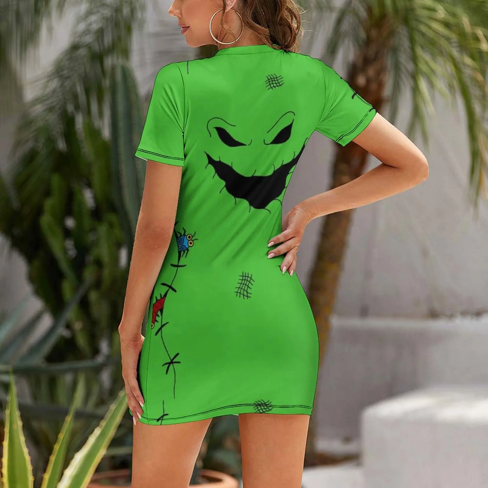 green ghoul Short Sleeved Dress Dress vintage women's clothing korea stylish bandage dress Women dresses summer