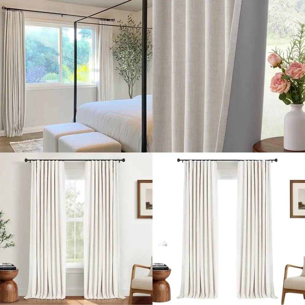 

Beige Linen Thermal Insulated Blackout Curtains, 50 x 90 for Bedroom, Living Room