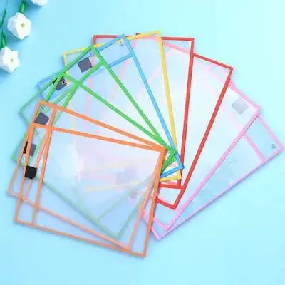 

8Pcs Clear Dry Erase Pockets High-Quality PVC Waterproof Dirt-Proof Reusable File Pouches with Marker Holder Metal Grommet
