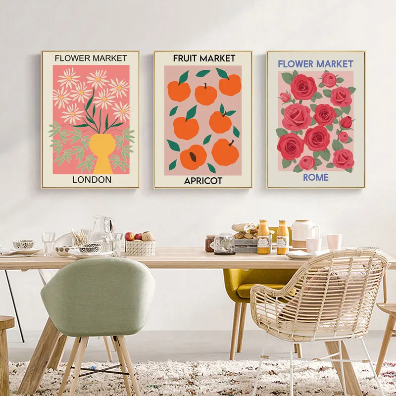 Flower Market Cherry London Tokyo Vintage Wall Art Canvas Painting Nordic Posters and Prints Wall Pictures for Living Room Decor