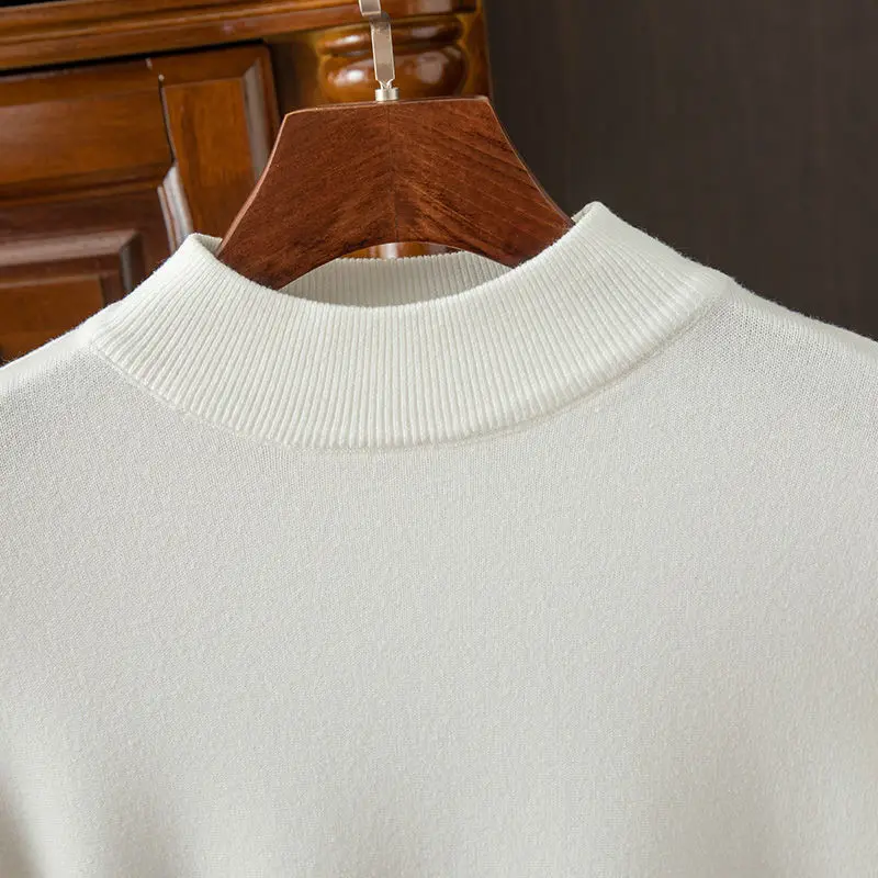 Half Turtleneck Cardigan Men's Loose Warm Bottom Shirt Thickened Pullover Mid-collar Sweater Solid Color Sweater