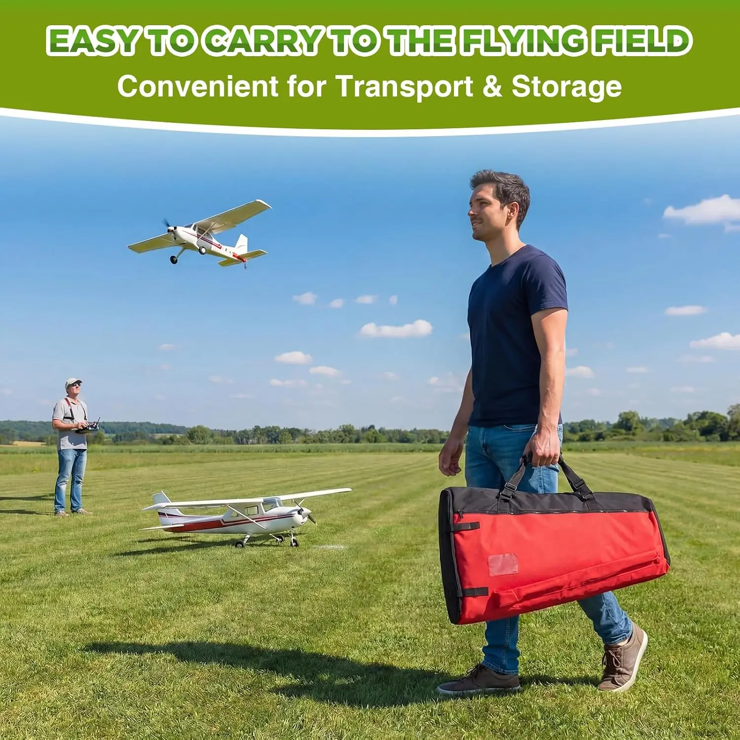 Rc Airplane Wing Carry Bag, 29.9 × 18.5 in Waterproof 2-Layer Protective Storage for 50–70e 3D Rc Planes, Lightweight Oxford Fab