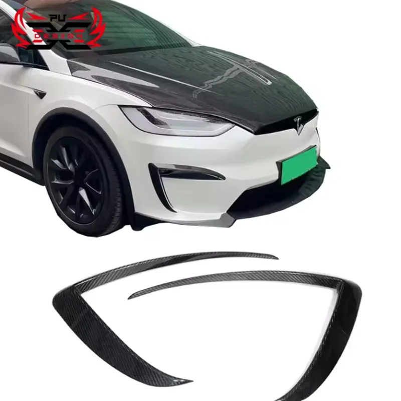 For Tesla Model X Plaid 2021-2023Car Body Kit Accessories Dry Carbon Fiber Front Fog Canards Front bumper Splitter